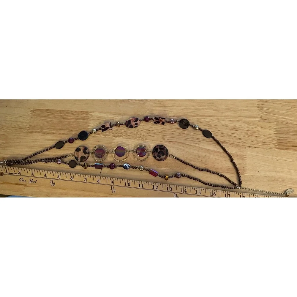 Jules B Womens Multi Strand Statement Necklace Animal Print Iridescent Gold Tone